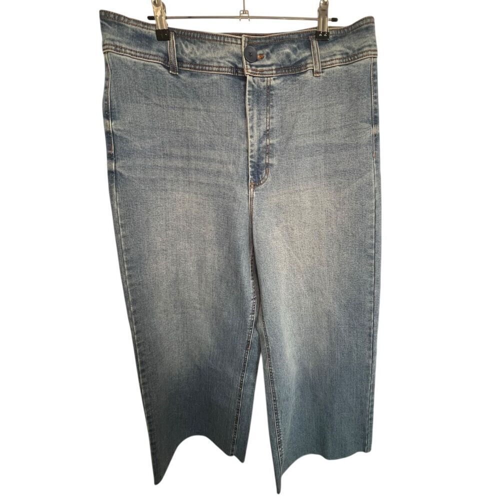 Oat New York Wide Leg Cropped High Waist Cut Off Denim Jeans